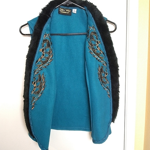 Bob Mackie Wearable Art Fur-Trimmed Jeweled & Embroidered Vest S - Picture 7 of 8